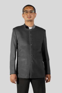 Black Clergy Jacket with Tonal Piping & Seven Buttons