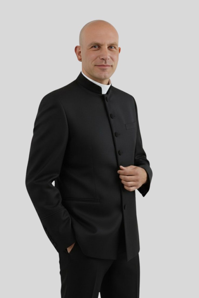 Men's Preacher Clergy Jacket In White & Golden Trim