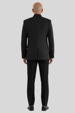 Black Double Breasted Clergy Jacket with Red Trim