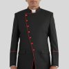 Black Double Breasted Clergy Jacket with Red Trim