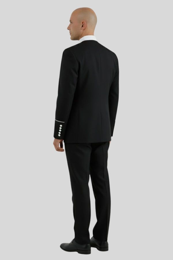 Chic Black Clergy Jacket White Piping Seven Buttons