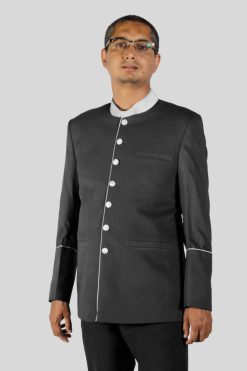 Chic Black Clergy Jacket White Piping Seven Buttons