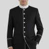 Black Clergy Jacket with Tonal Piping & Seven Buttons (2).jpg Black Clergy Jacket with Tonal Piping & Seven Buttons (3).jpg Black Clergy Jacket with Tonal Piping & Seven Buttons (4).jpg Black Clergy Jacket with Tonal Piping & Seven Buttons (5).jpg Chic Black Clergy Jacket White Piping Seven Buttons