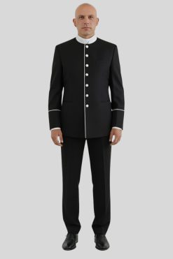 Chic Black Clergy Jacket White Piping Seven Buttons
