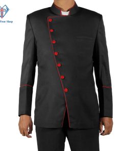 Clergy Jackets Black Double Breast Frock (Red Trim)