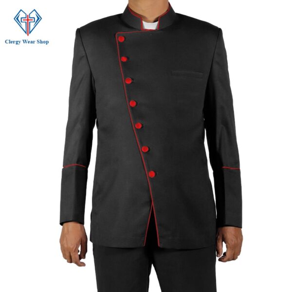 Clergy Jackets Black Double Breast Frock (Red Trim)
