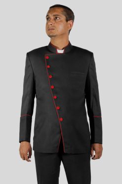 Clergy Jackets Black Double Breasted with Red Trim