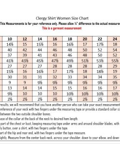 Size chart for women shirts