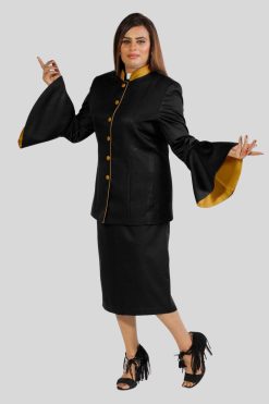 Clergy Suits for Women Black with Gold Trim and Flared Sleeves