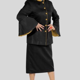 Black Clergy Suit with Gold Trim and Flared Sleeves