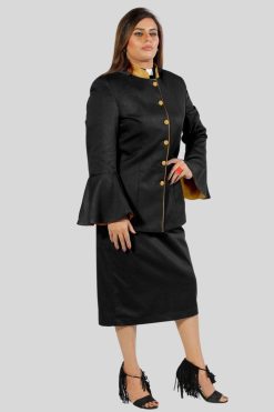 Clergy Suits for Women Black with Gold Trim and Flared Sleeves