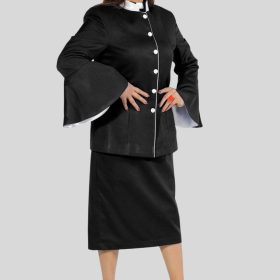 Black Clergy Suit with White Trim and Flared Sleeves