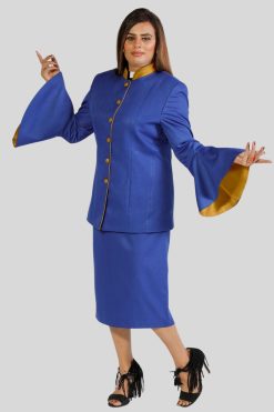 Ladies Church Suits Blue with Golden Trim for Women