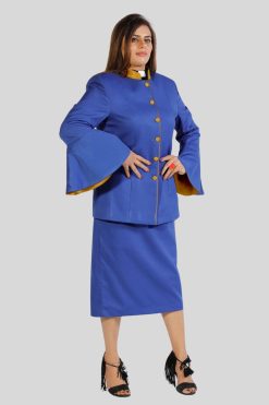 Ladies Church Suits Blue with Golden Trim for Women