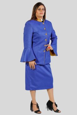 Ladies Church Suits Blue with Golden Trim for Women