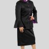 Ladies Clergy Dresses Black with Purple Trim and Flared Sleeves