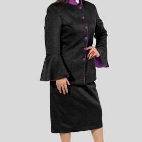 Black Clergy Suit with Purple Trim and Flared Sleeves