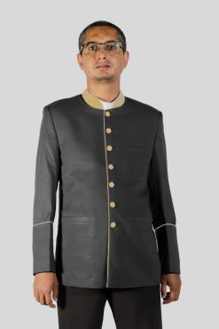 Men’s Black Clergy Jacket Gold Trim Seven Button Style