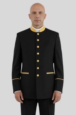 Men’s Black Clergy Jacket Gold Trim Seven Button Style
