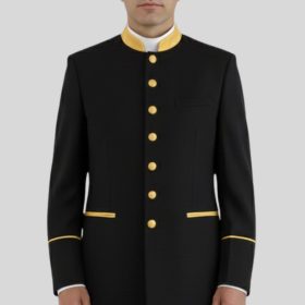 Men’s Black Clergy Jacket Gold Trim Seven Button Style