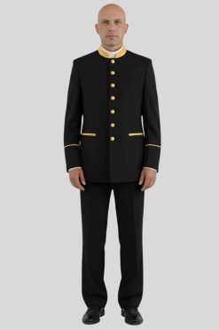 Men’s Black Clergy Jacket Gold Trim Seven Button Style