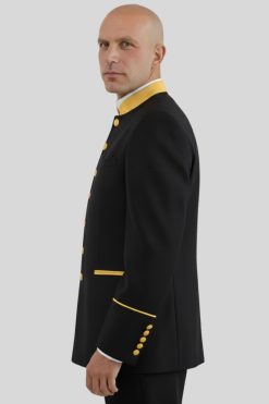 Men’s Black Clergy Jacket Gold Trim Seven Button Style