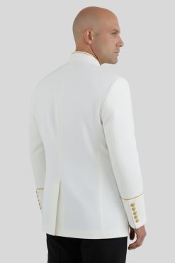 Mens White Seven Button Clergy Jacket with Golden Piping