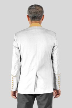 Mens White Seven Button Clergy Jacket with Golden Piping