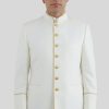 Mens White Seven Button Clergy Jacket with Golden Piping