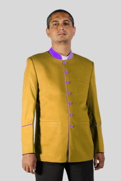 Roman Purple Piped Golden Clergy Jacket Seven Buttons