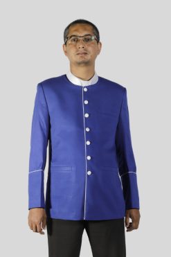 Seven Button Blue Clergy Jacket with White Piping