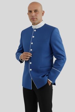 Royal Blue Clergy Jacket White Piping Church Attire