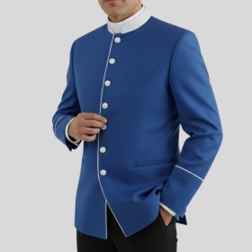 Royal Blue Clergy Jacket White Piping Church Attire