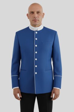 Royal Blue Clergy Jacket White Piping Church Attire