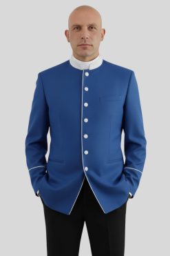 Royal Blue Clergy Jacket White Piping Church Attire