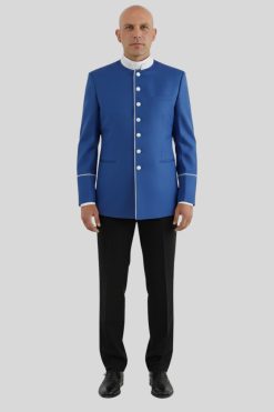 Royal Blue Clergy Jacket White Piping Church Attire
