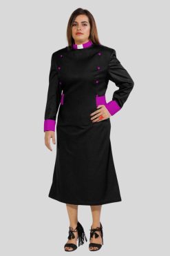 Black Designer Clergy Dresses with Purple Designer Buttons