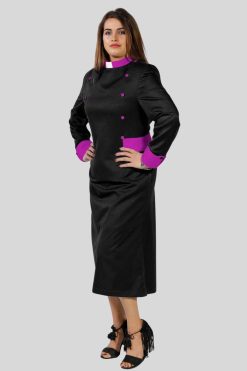 Black Designer Clergy Dresses with Purple Designer Buttons