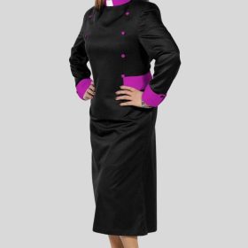 Black Clergy Dress with Purple Designer Buttons