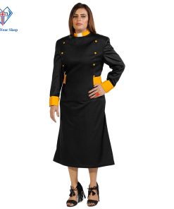 Celestial Women’s Clergy Dress Black with Golden Designer Button