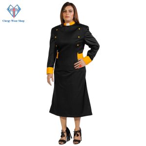 Celestial Women’s Clergy Dress Black with Golden Designer Button