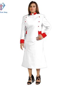 Chic Women’s Clergy Dress White with Red Designer Button