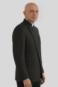 Classic Black Clergy Jacket with Tone on Tone Look