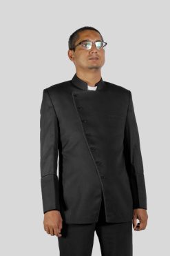 Classic Black Clergy Jacket with Tone on Tone Look