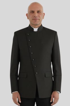 Classic Black Clergy Jacket with Tone on Tone Look