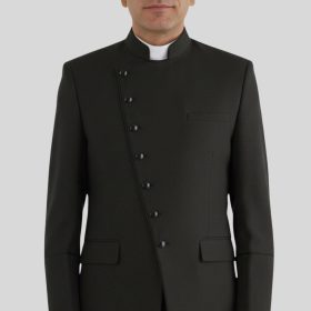 Classic Black Clergy Jacket with Tone on Tone Look