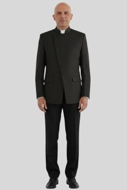 Classic Black Clergy Jacket with Tone on Tone Look