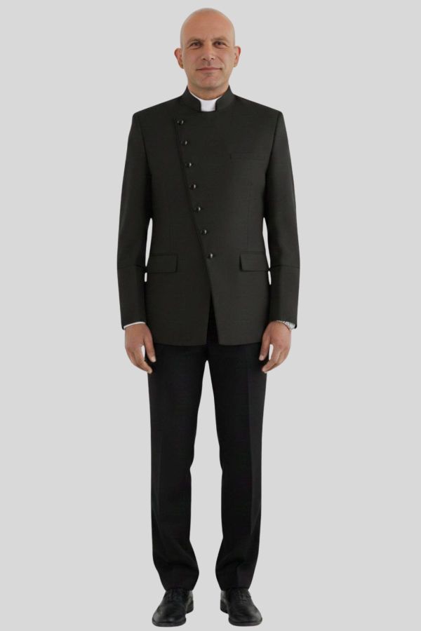 Classic Black Clergy Jacket with Tone on Tone Look