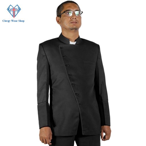 Classic Black Double-Breasted Clergy Jacket for Men