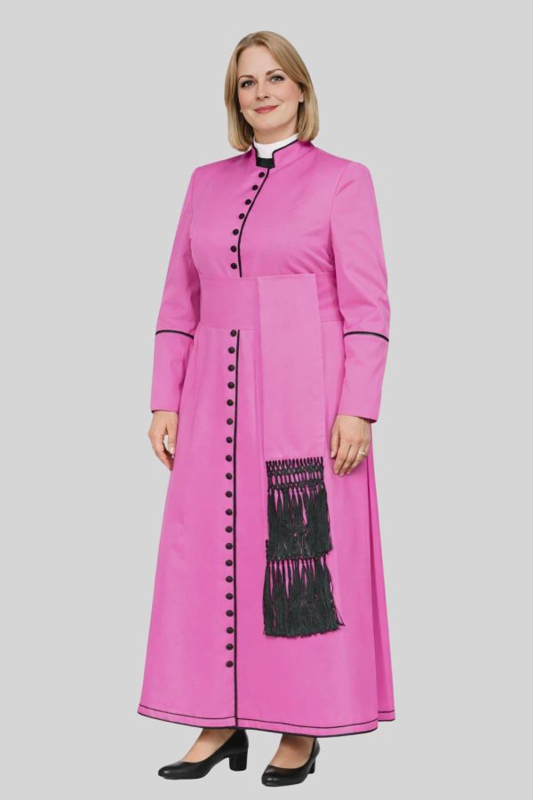 Consecrated Women's Pink Cassock with Black Trim
